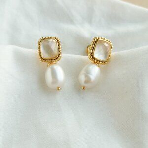 Julie Vos Marbella Pearl Gold Drop Earrings